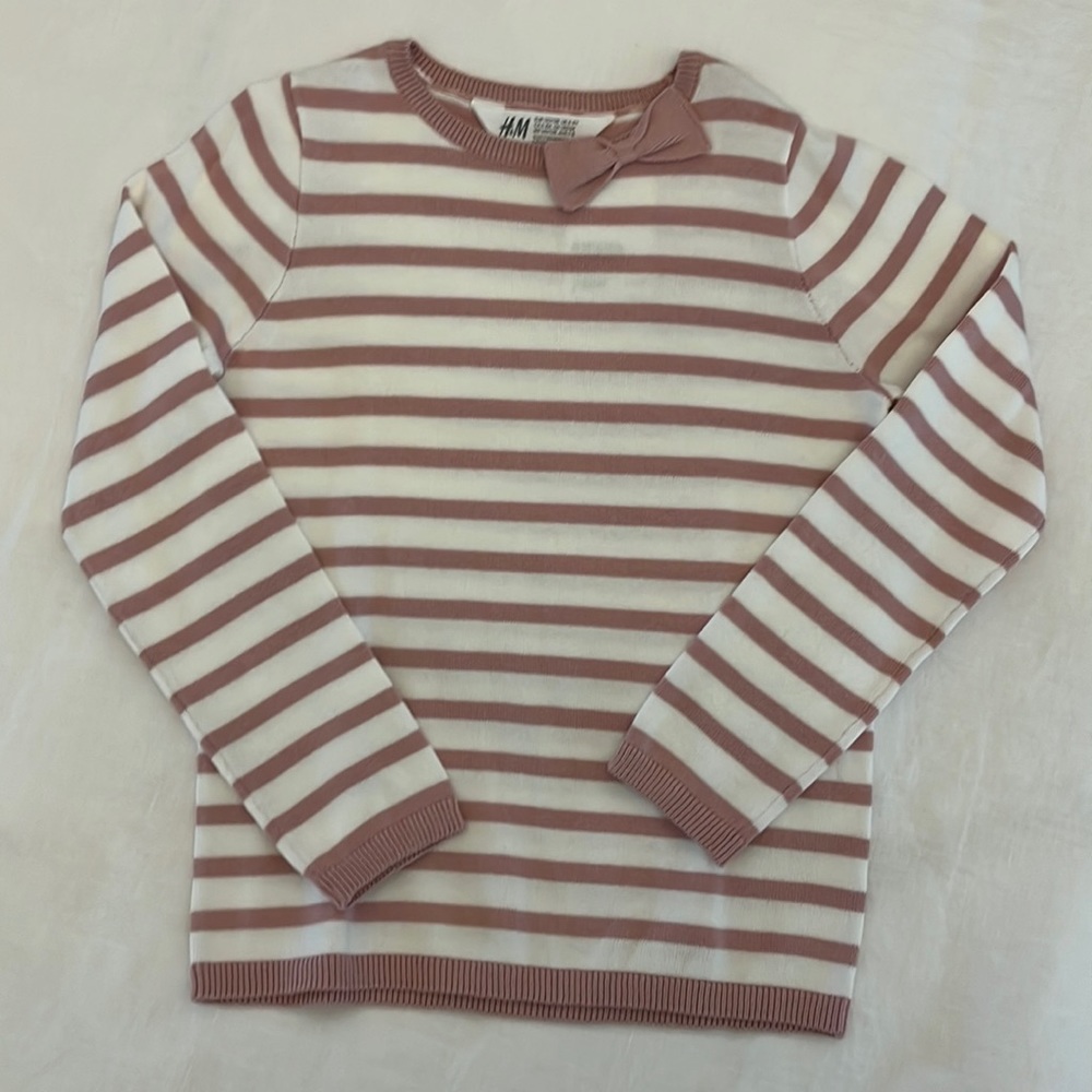 H&M Girls Pink & Crew Striped Sweater with bow detail Size 6-8Y